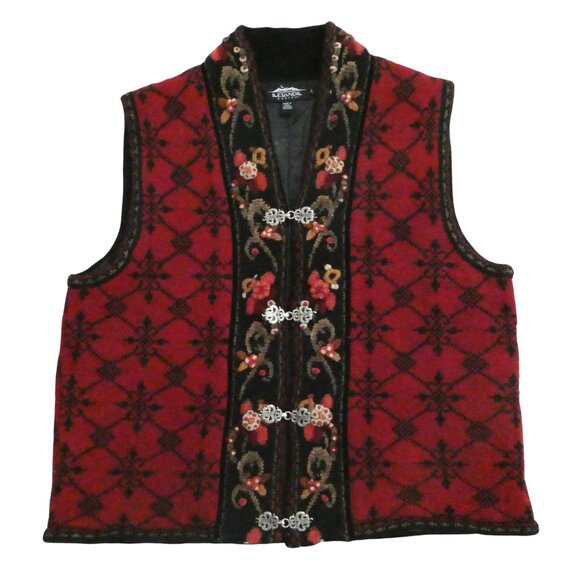 vtg ICELANDIC DESIGN wool blend vest sz L floral trim - Picture 3 of 5